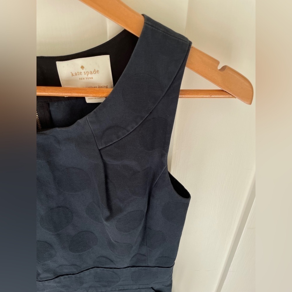 Kate Spade Navy Tonal Polka Dot Jacquard Cotton Tailored Pencil Dress - Picture 4 of 8